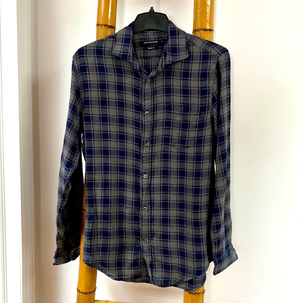 Monoprix plaid brushed cotton button-down shirt